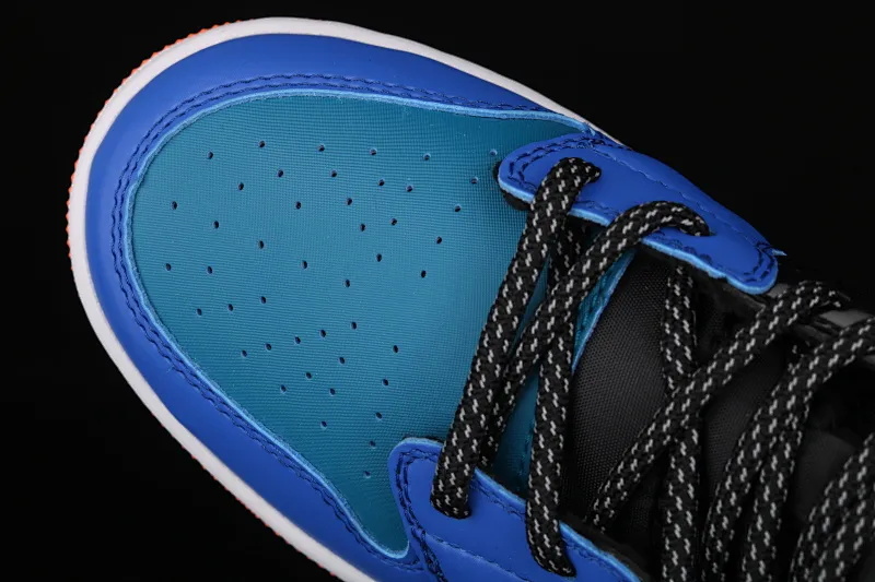 All categories Air Jordan Jordan series basketball shoes Air Jordan 1 Mid Air Jordan 1 Mid AJ1 Joe 1 patent leather black blue orange Zhongbang basketball shoes 554725-440